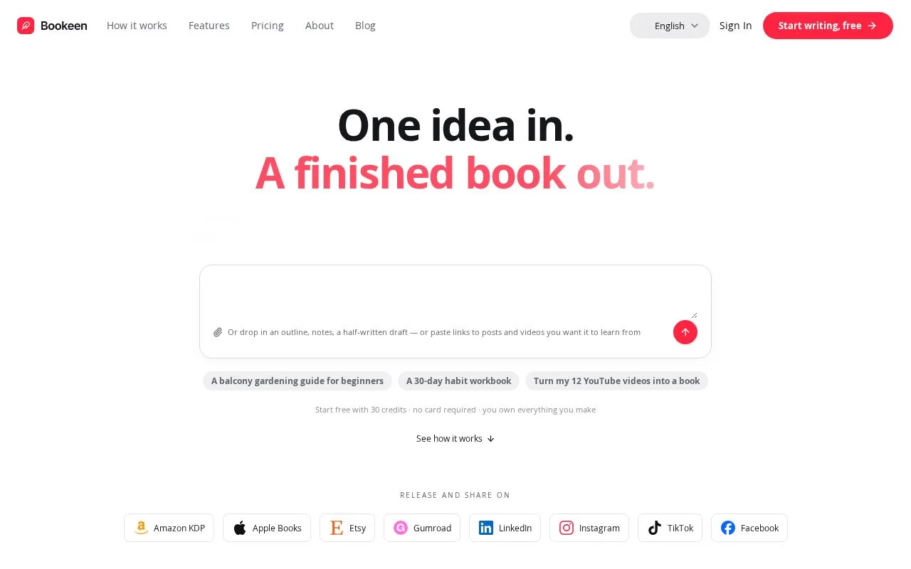 Bookeen homepage screenshot
