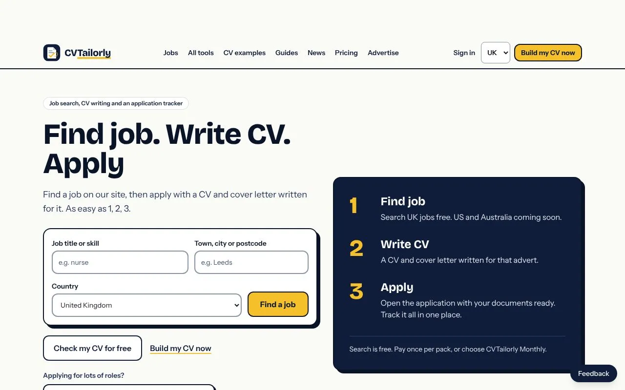 CVTailorly homepage screenshot
