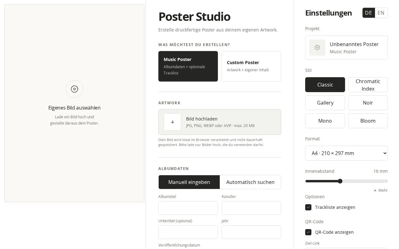 Poster Studio homepage screenshot