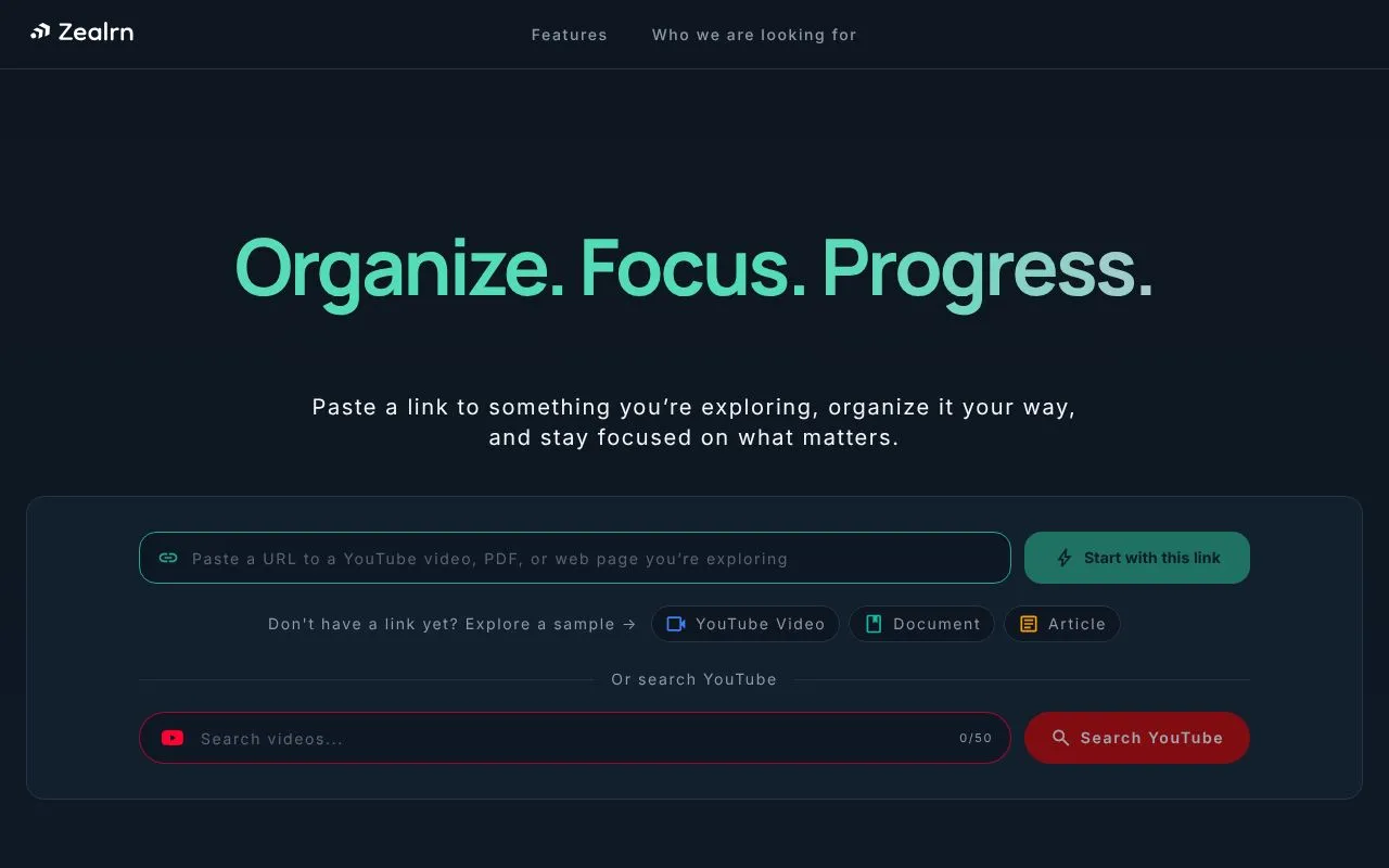 Zealrn homepage screenshot