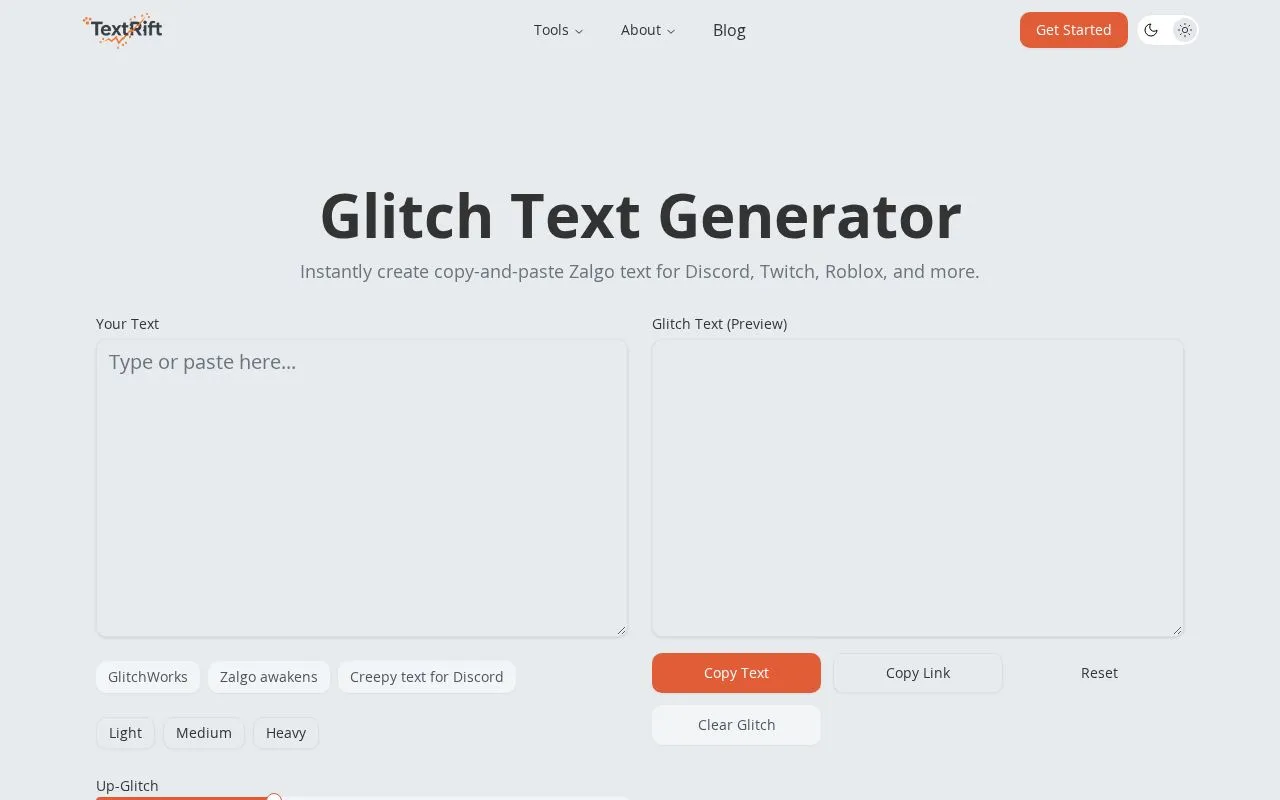 TextRift homepage screenshot