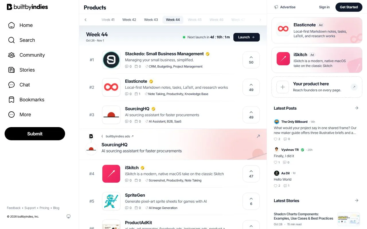 builtbyindies homepage screenshot