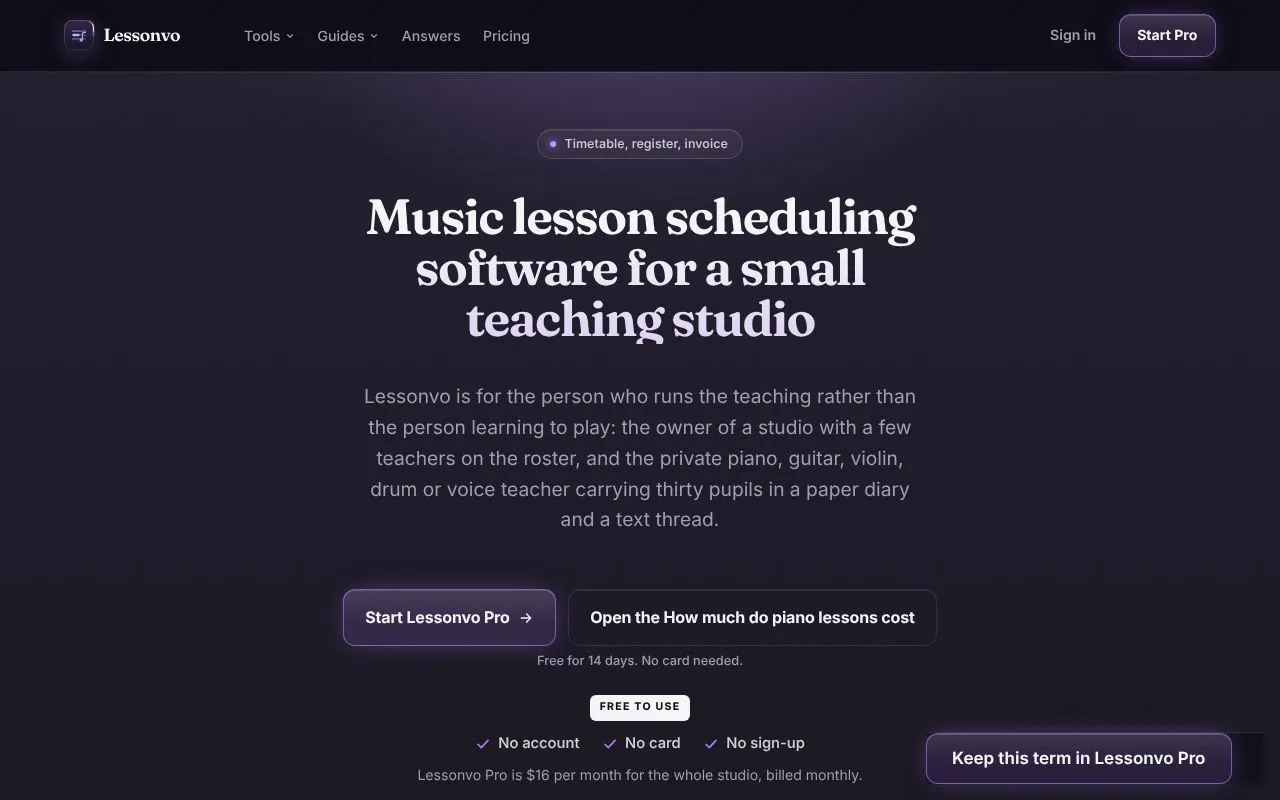 Lessonvo homepage screenshot