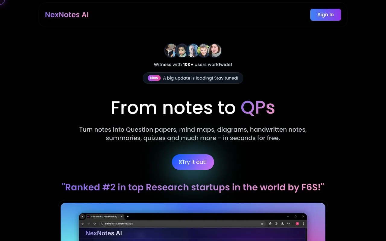 NexNotes AI homepage screenshot