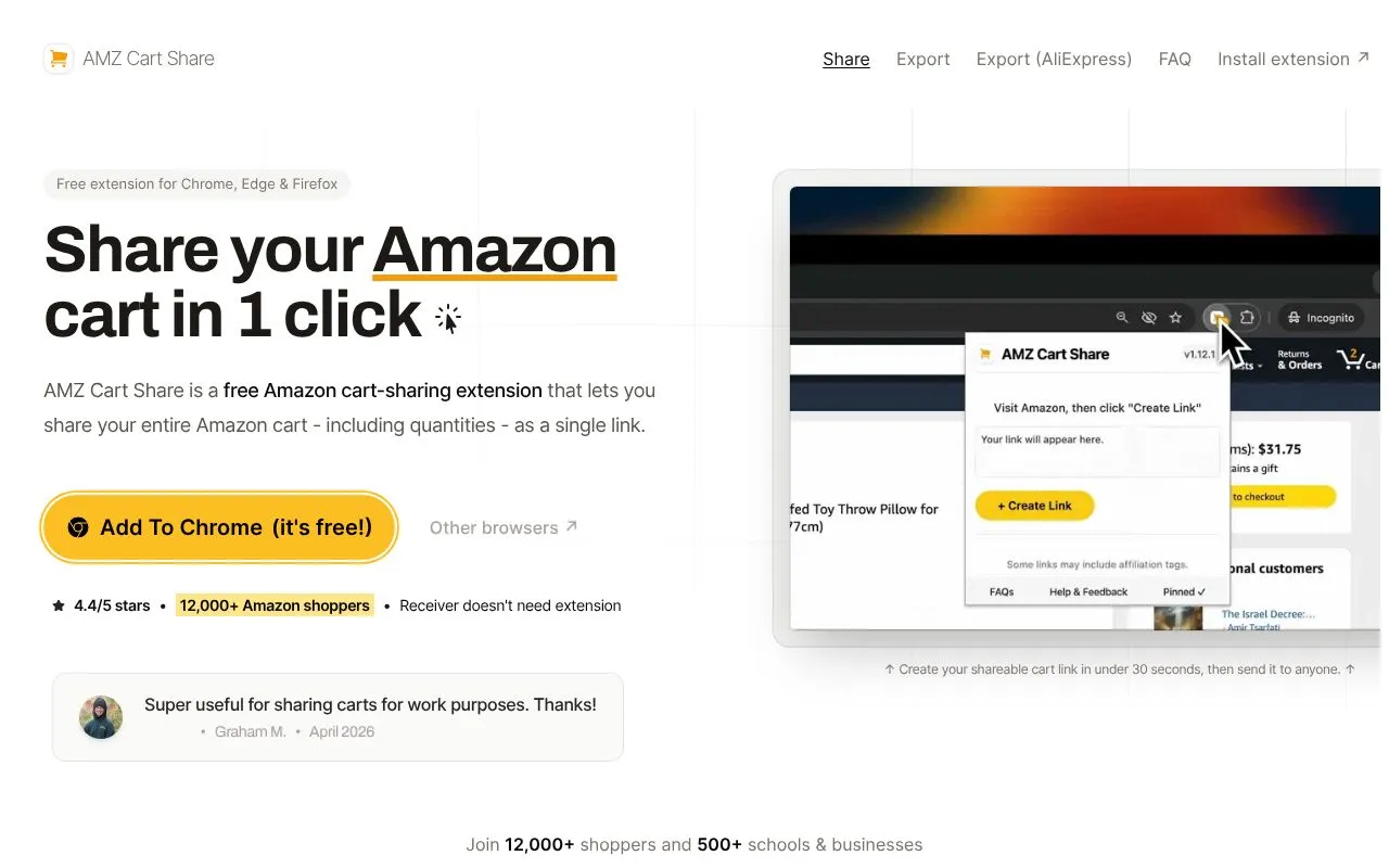 AMZ Cart Share homepage screenshot