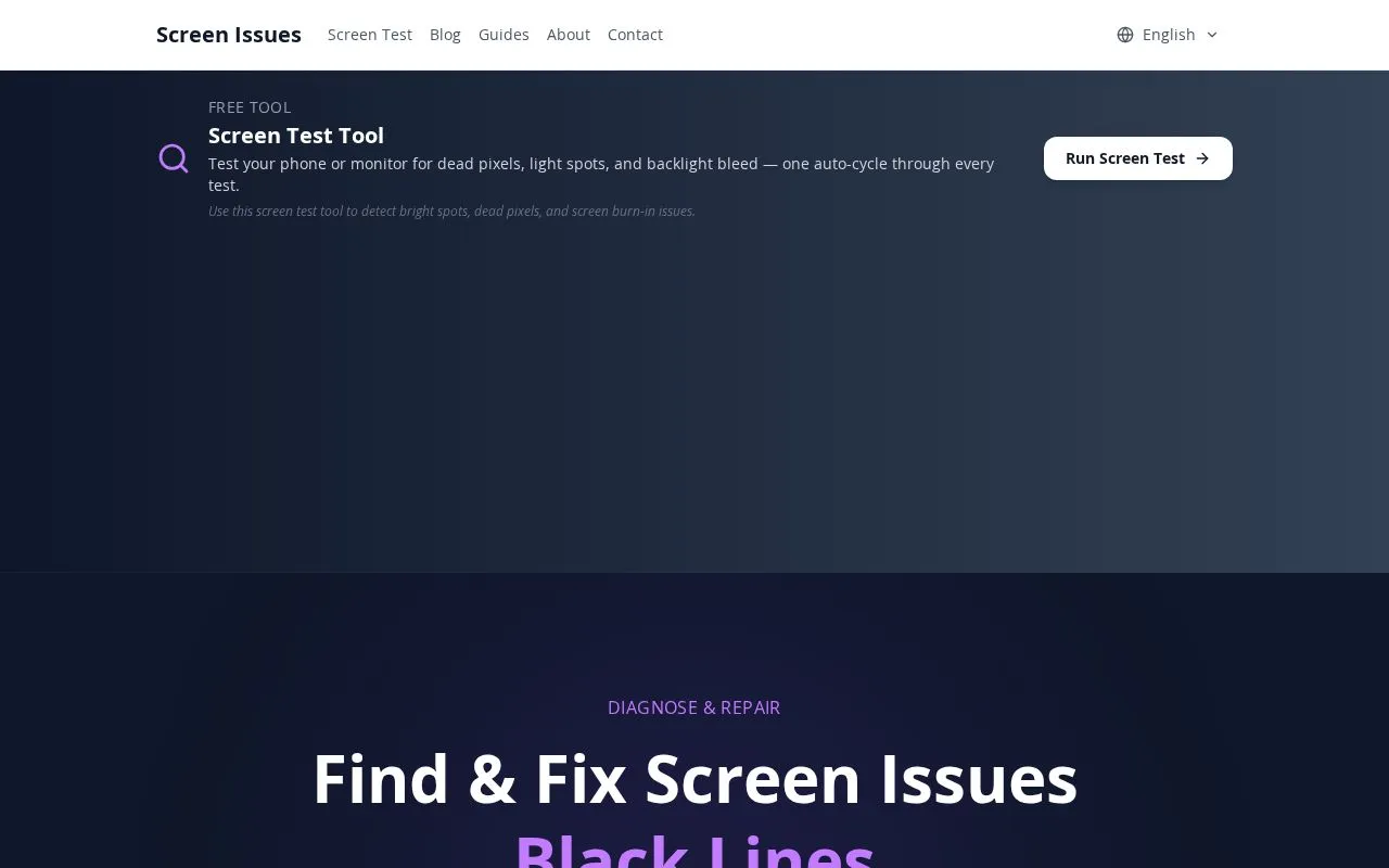 Screen Issues homepage screenshot