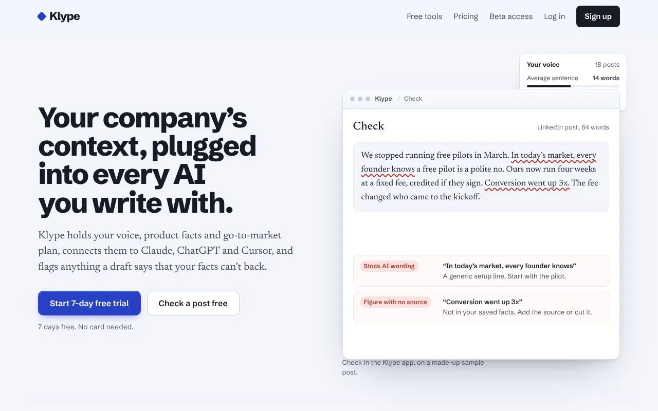 Klype homepage screenshot