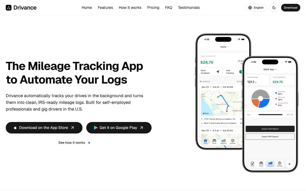 Drivance homepage screenshot
