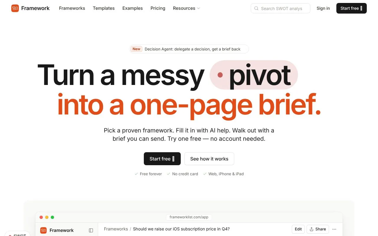 Framework homepage screenshot