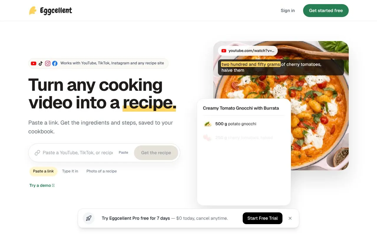Eggcellent homepage screenshot