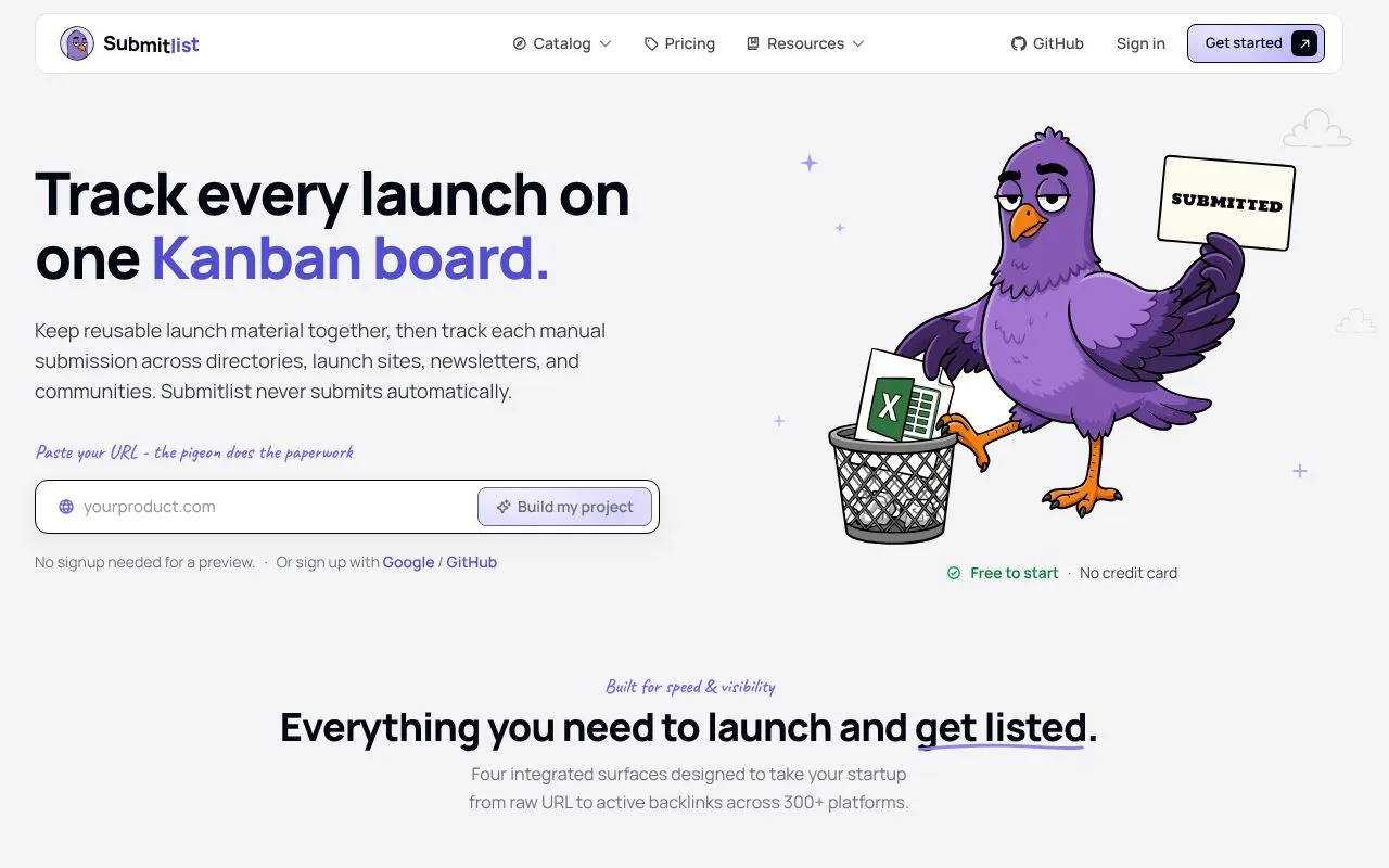 Submitlist homepage screenshot
