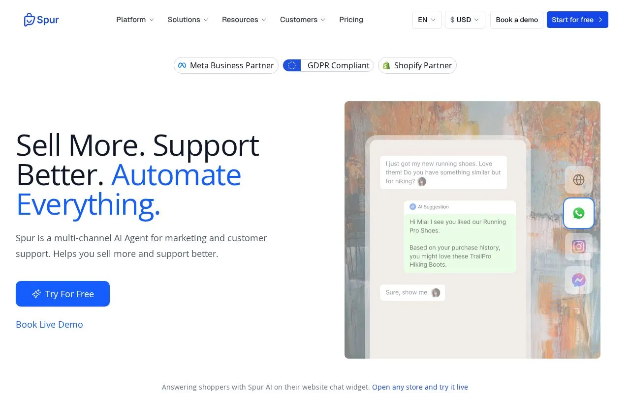 Spur homepage screenshot