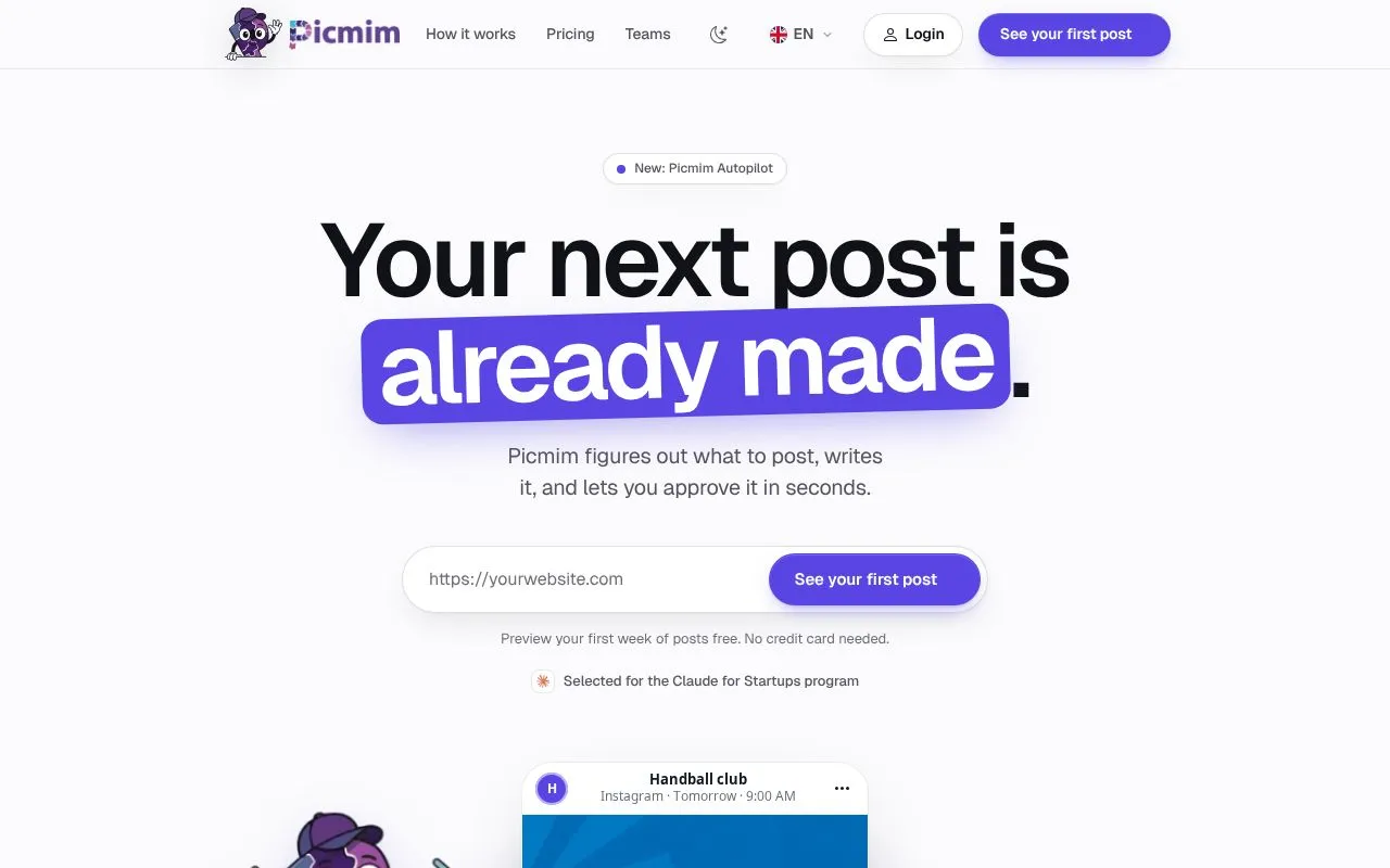 Picmim homepage screenshot