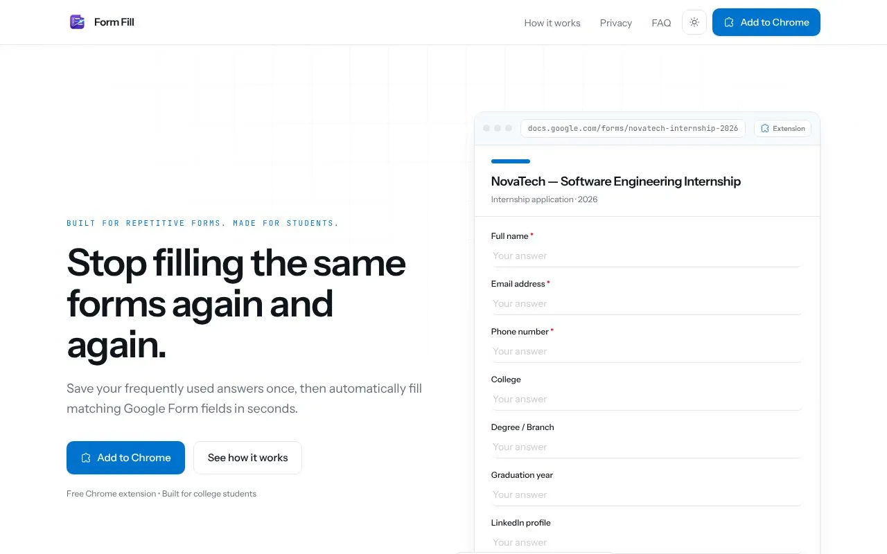 Form Fill homepage screenshot