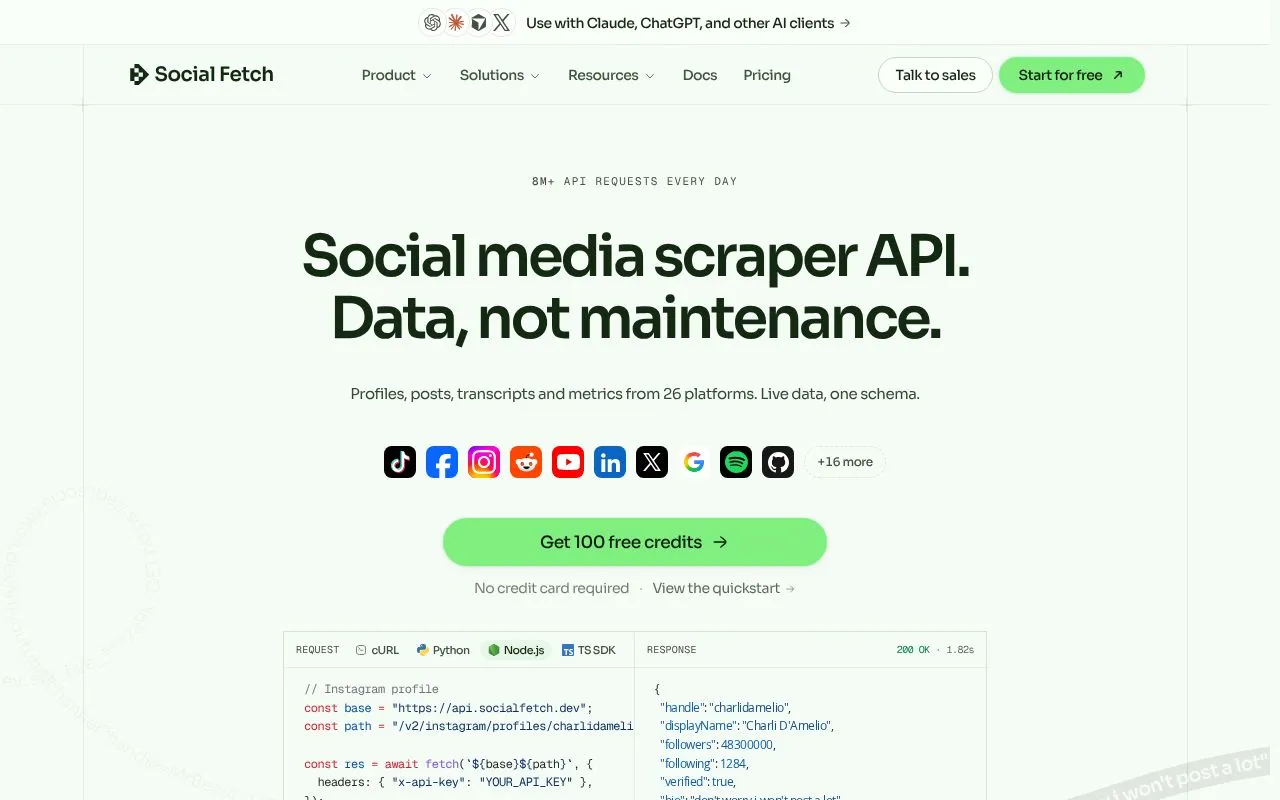 Social Fetch homepage screenshot