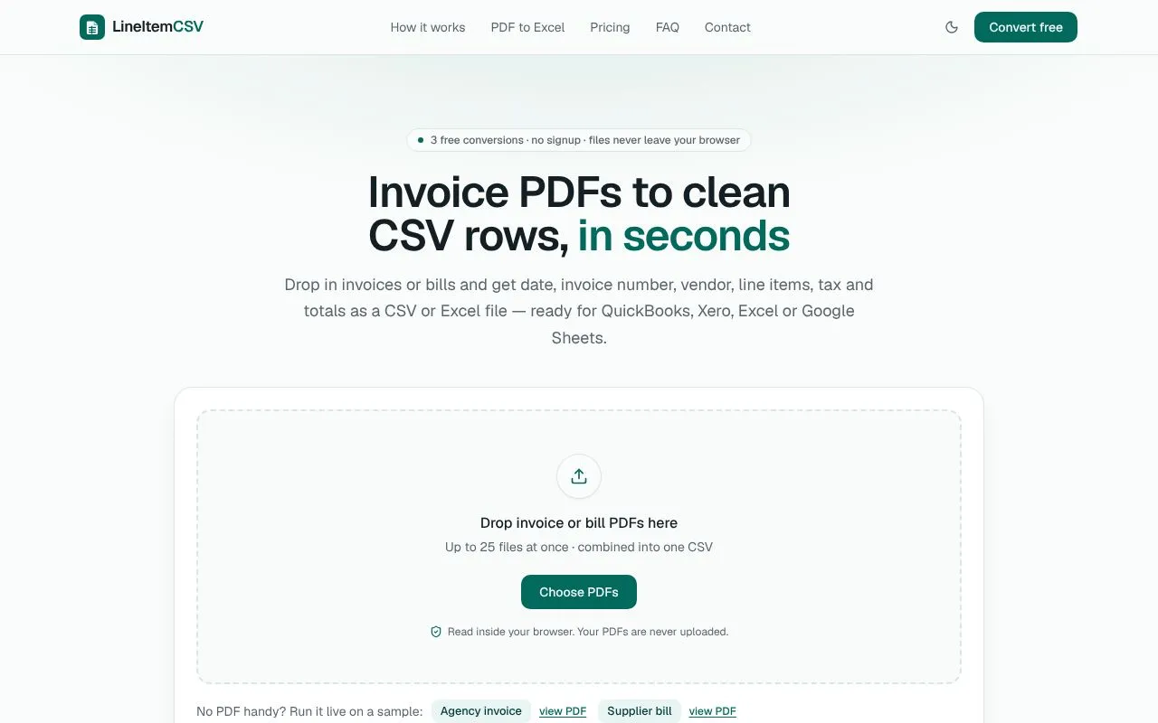 LineItemCSV homepage screenshot