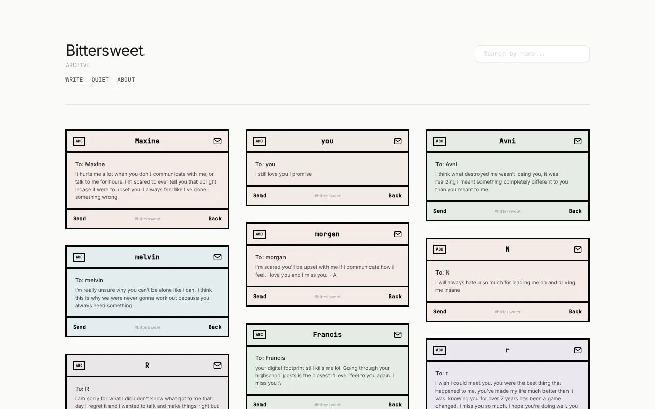 Bittersweet homepage screenshot