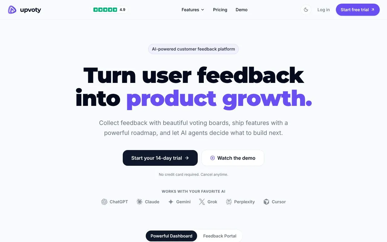 Upvoty homepage screenshot