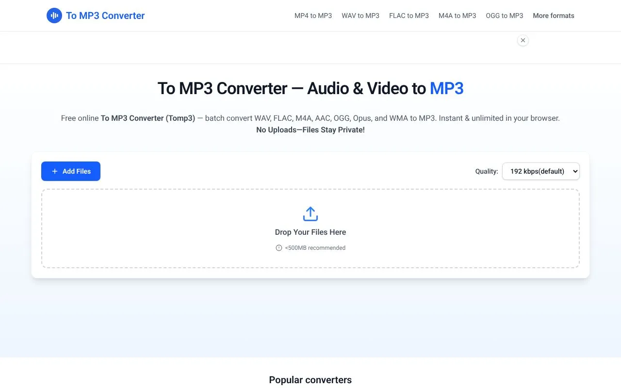 To MP3 Converter homepage screenshot