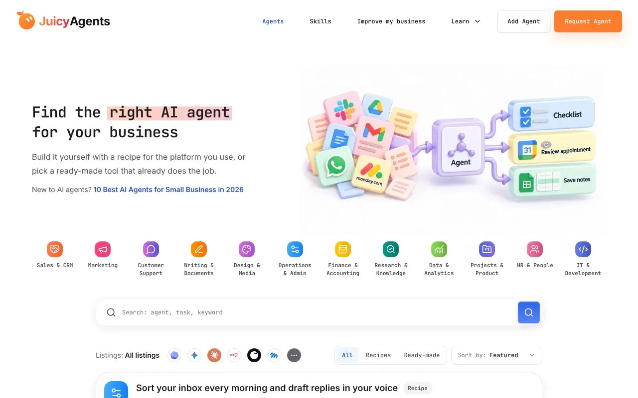 JuicyAgents homepage screenshot