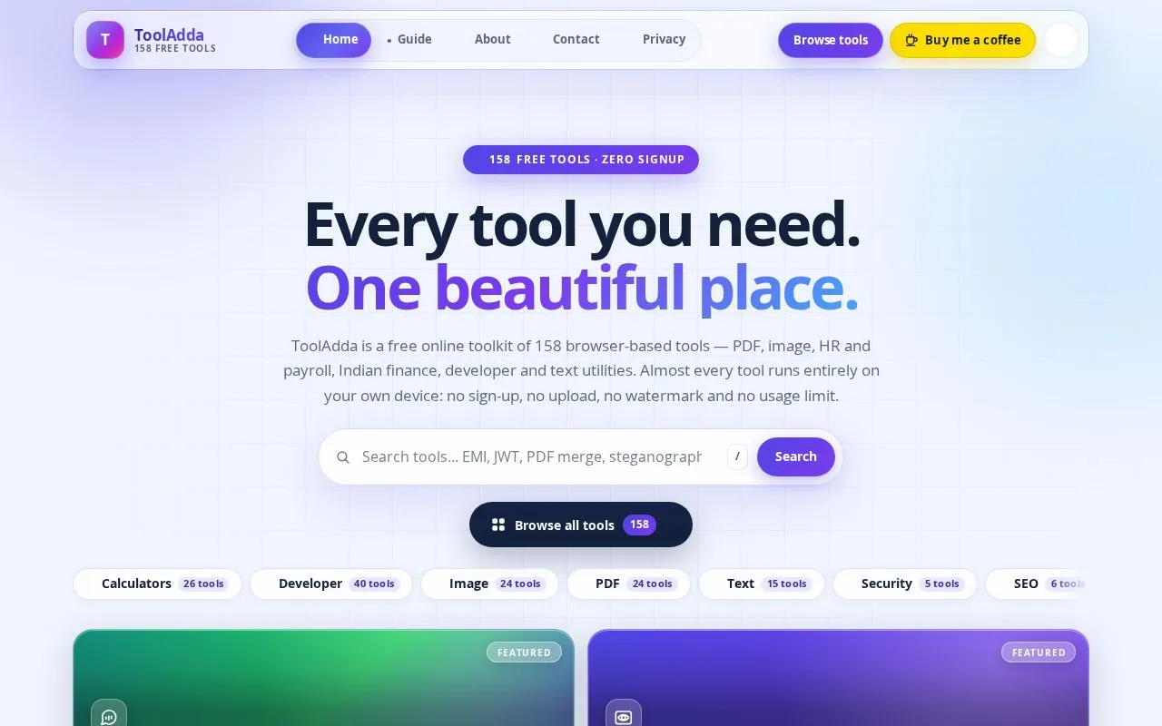 ToolAdda homepage screenshot