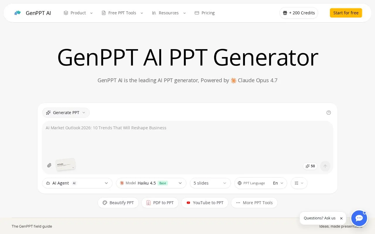 GenPPT AI homepage screenshot