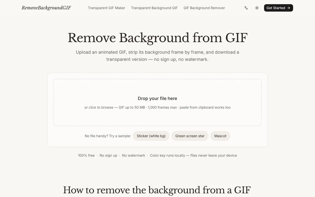 RemoveBackgroundGIF homepage screenshot