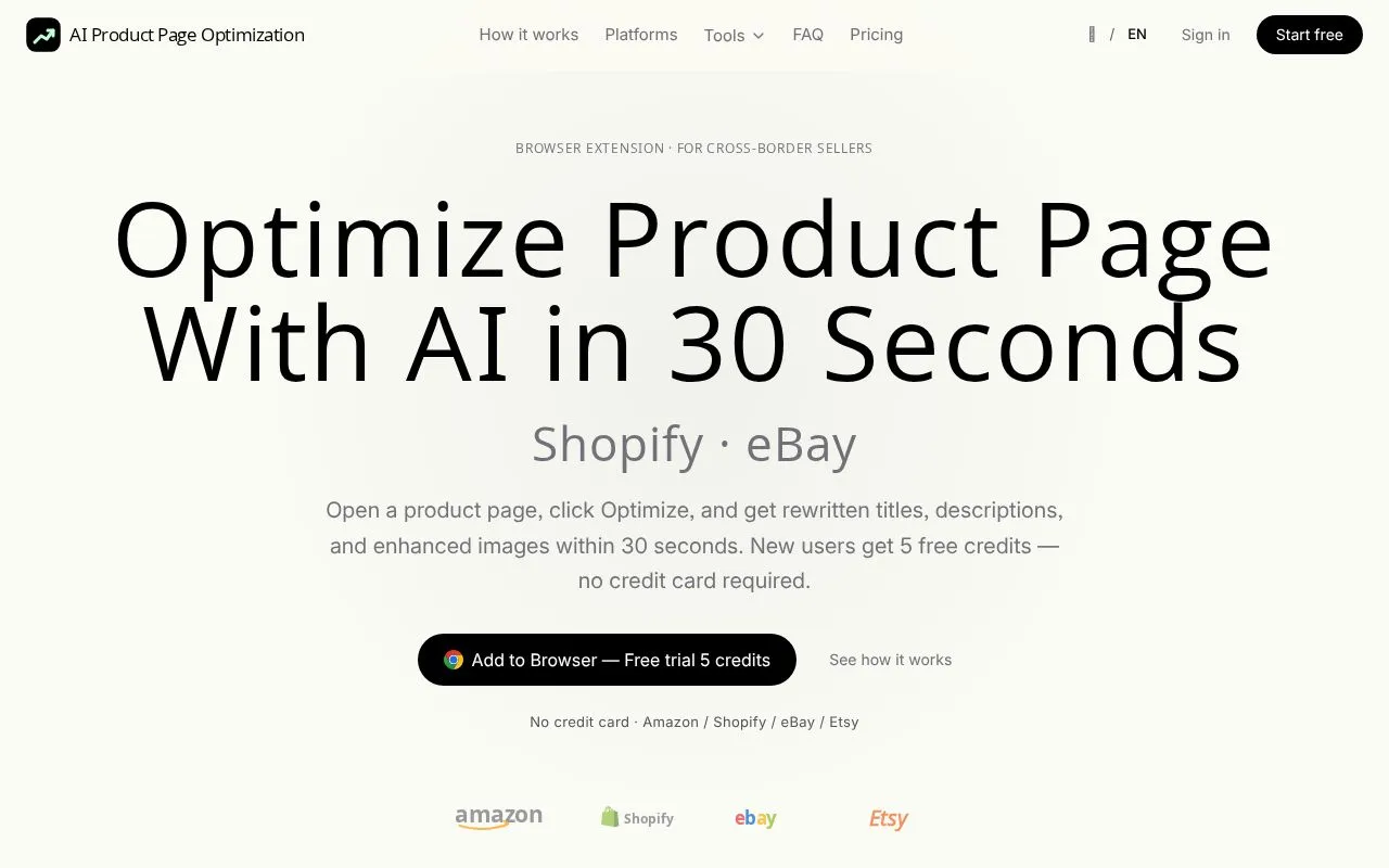 AI Product Page Optimization homepage screenshot