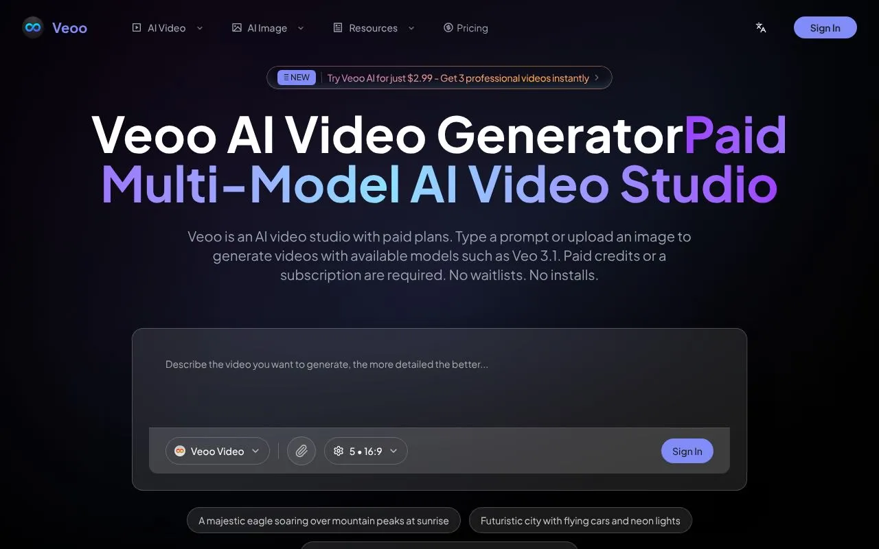 Veoo homepage screenshot