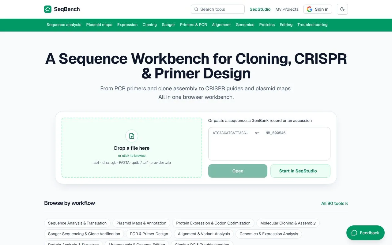 SeqBench homepage screenshot