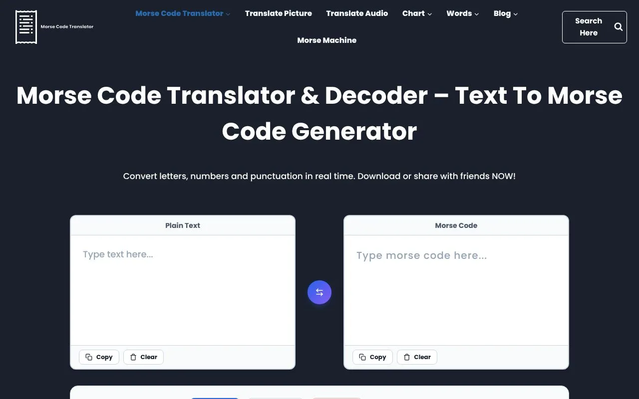 Morse Code Translator homepage screenshot