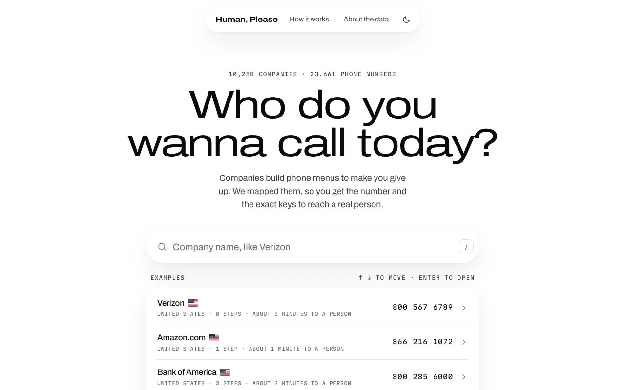 Human, Please homepage screenshot