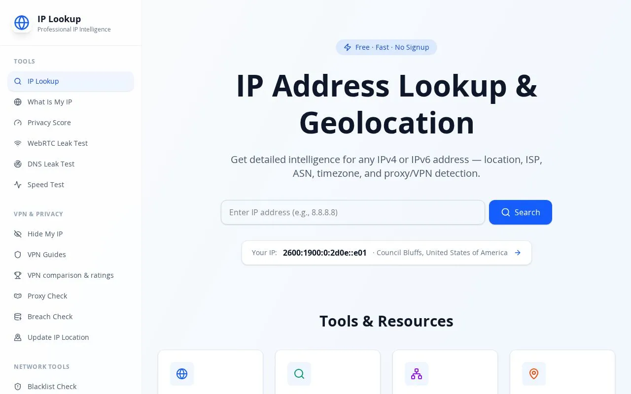 IP Lookup homepage screenshot