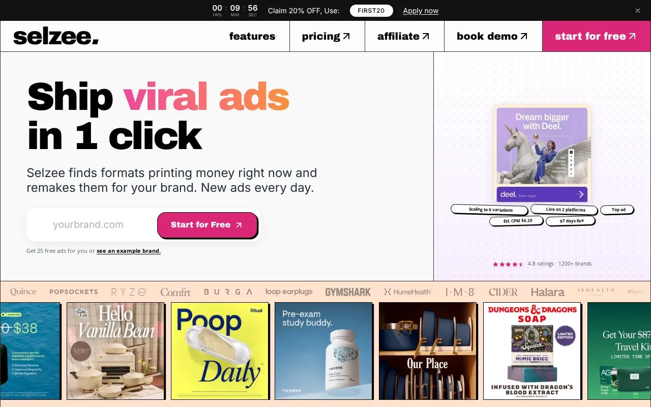 Selzee homepage screenshot