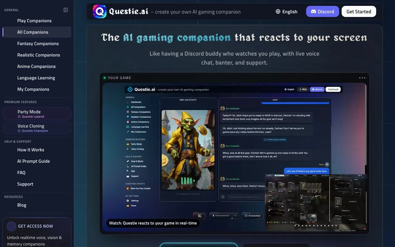 Questie.ai homepage screenshot