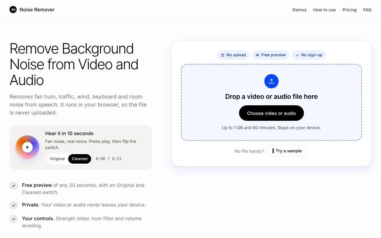 Noise Remover homepage screenshot