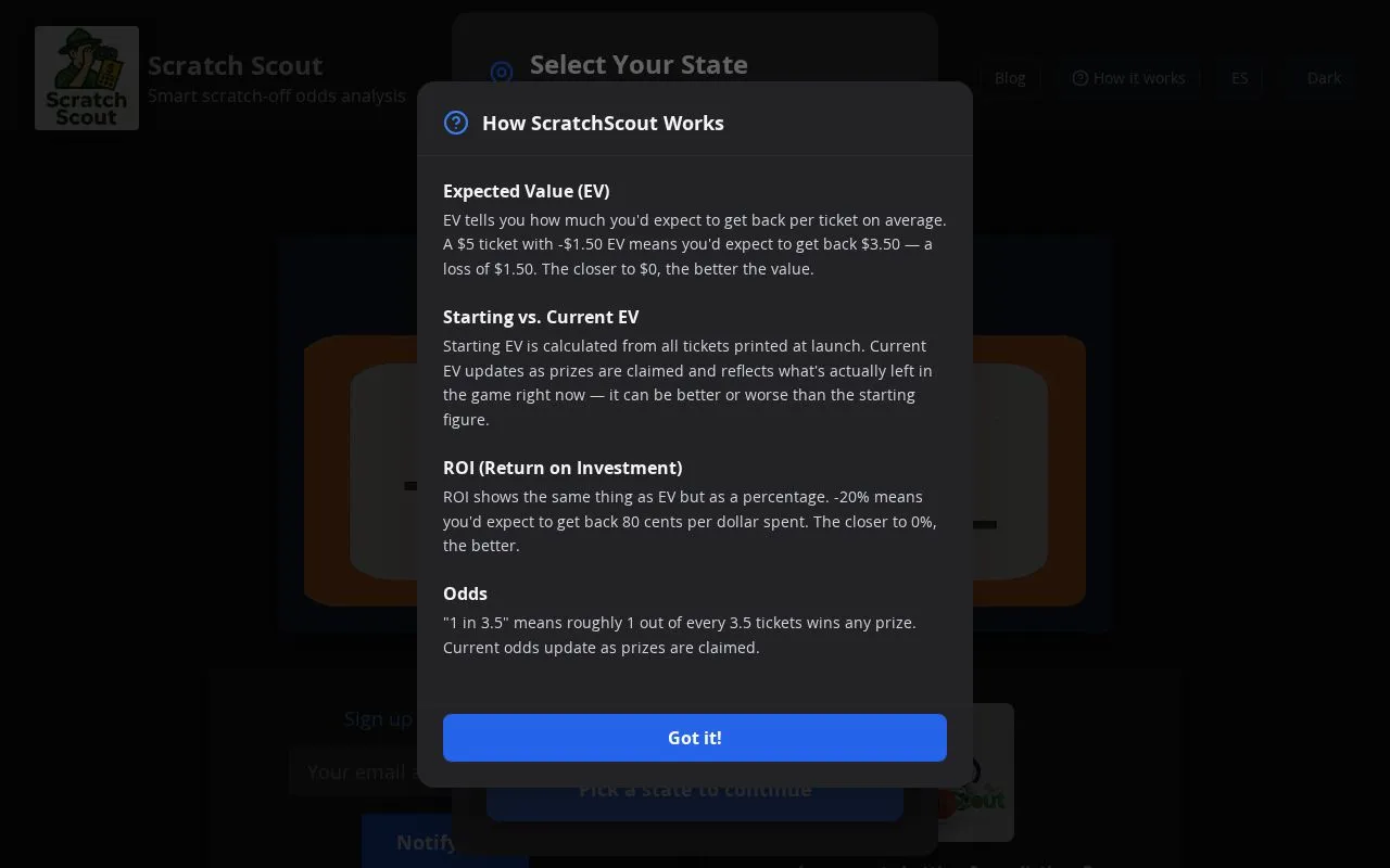 Scratch Scout homepage screenshot