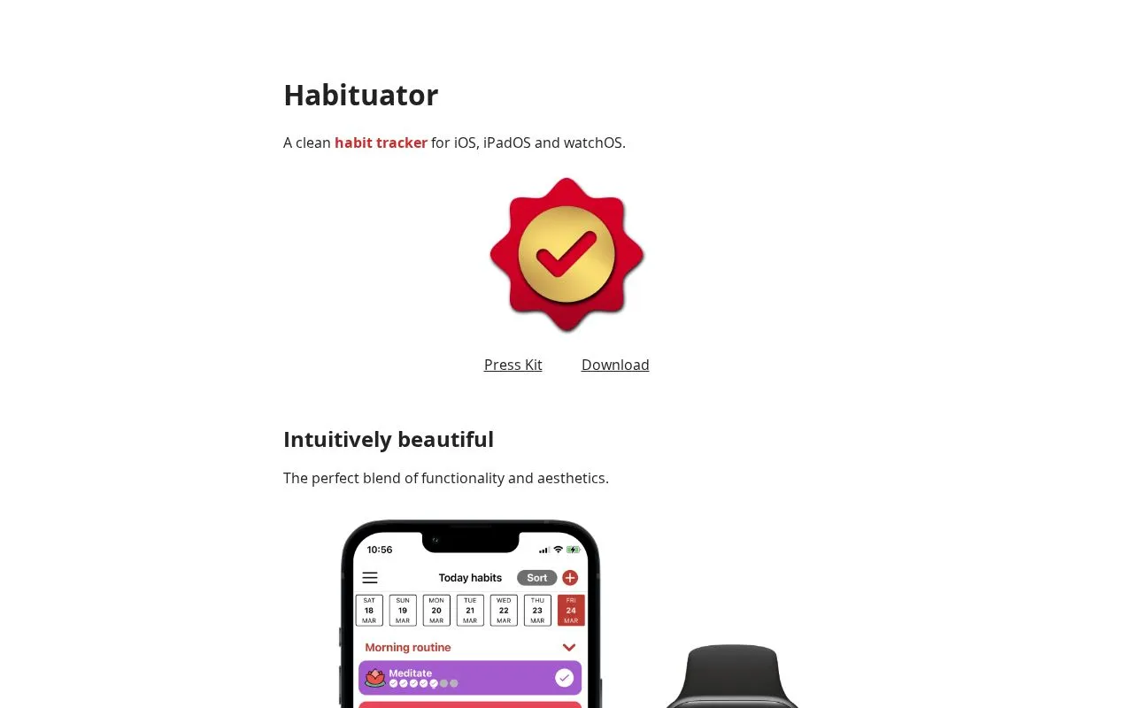 Habituator homepage screenshot
