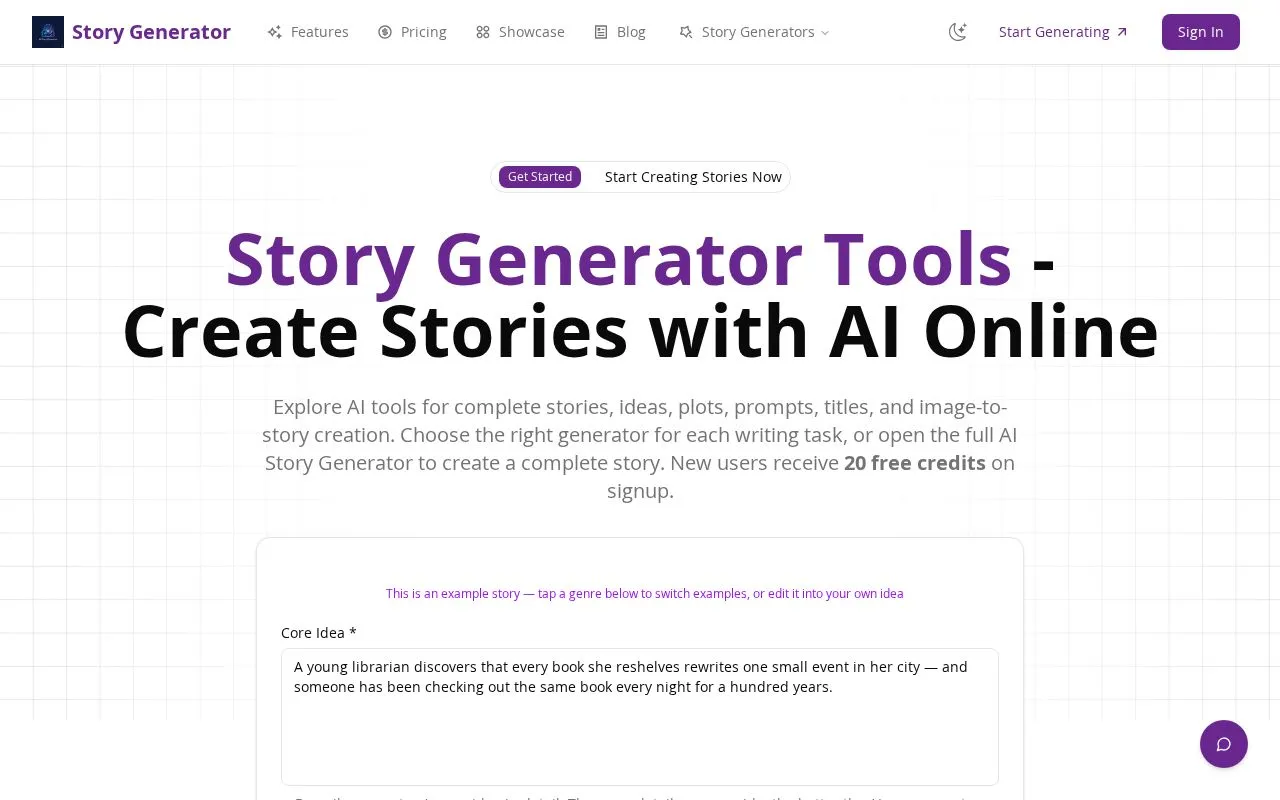 Story Generator homepage screenshot