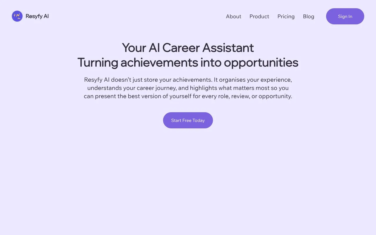 Resyfy AI homepage screenshot