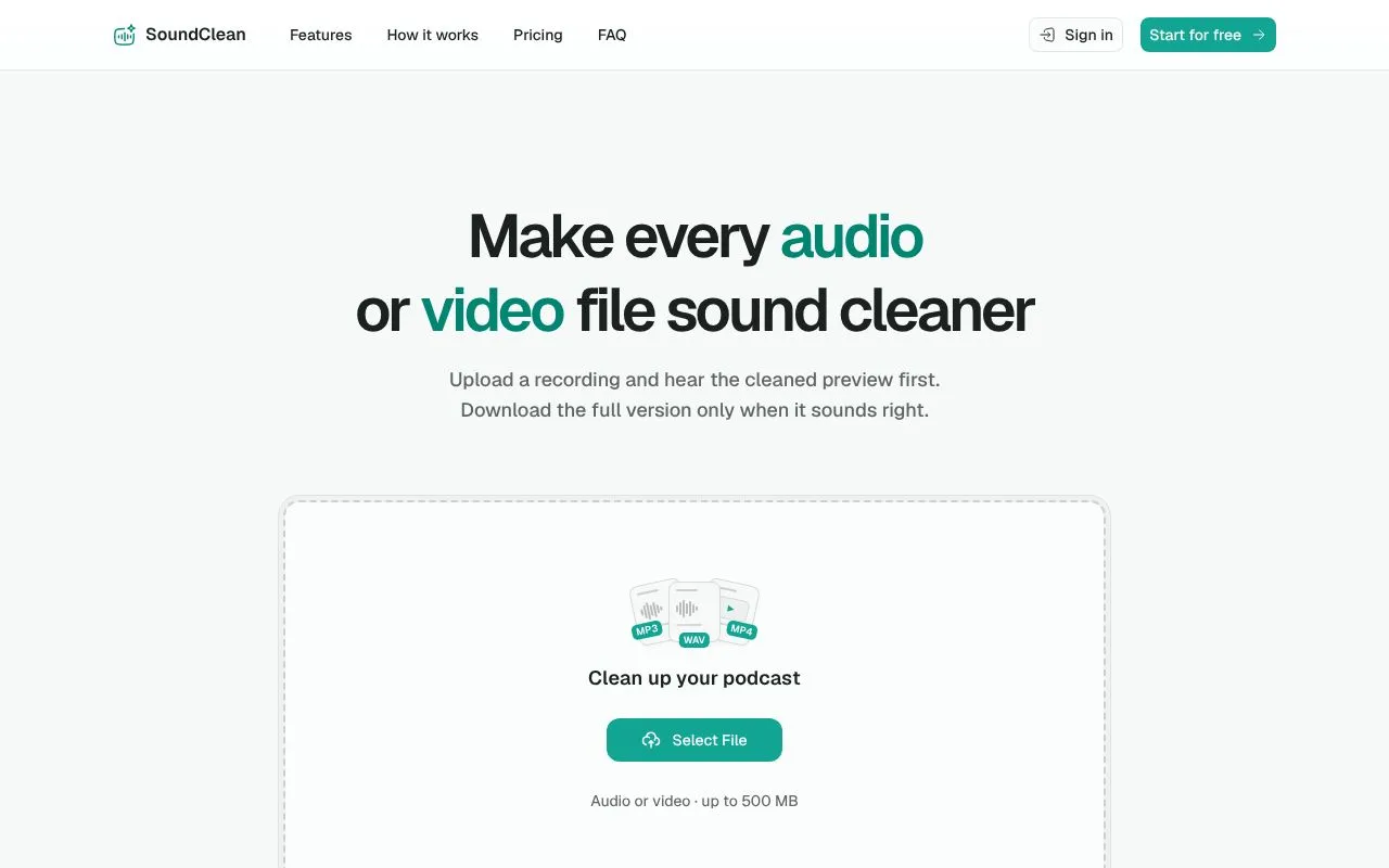 SoundClean homepage screenshot