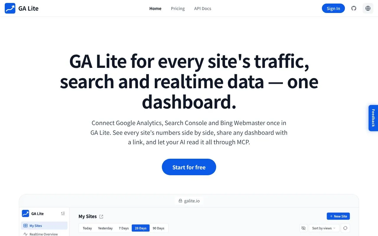 GA Lite homepage screenshot