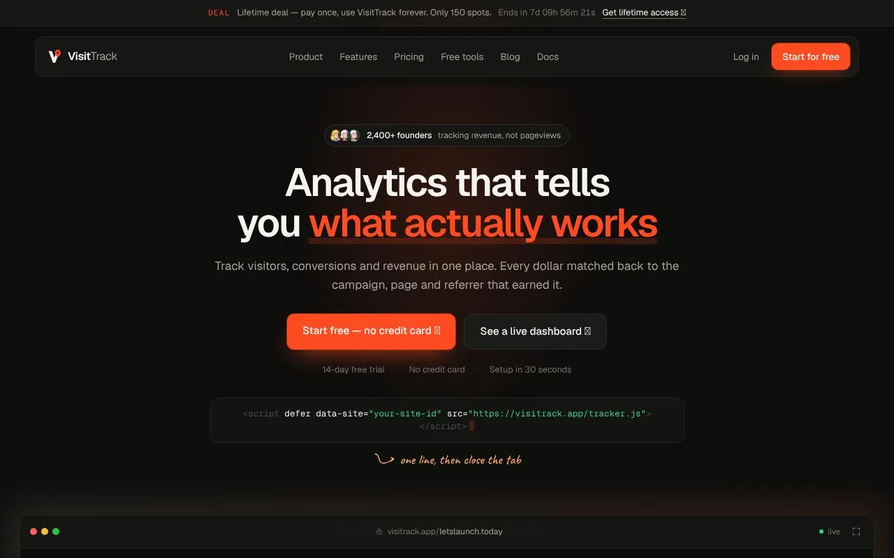VisitTrack homepage screenshot