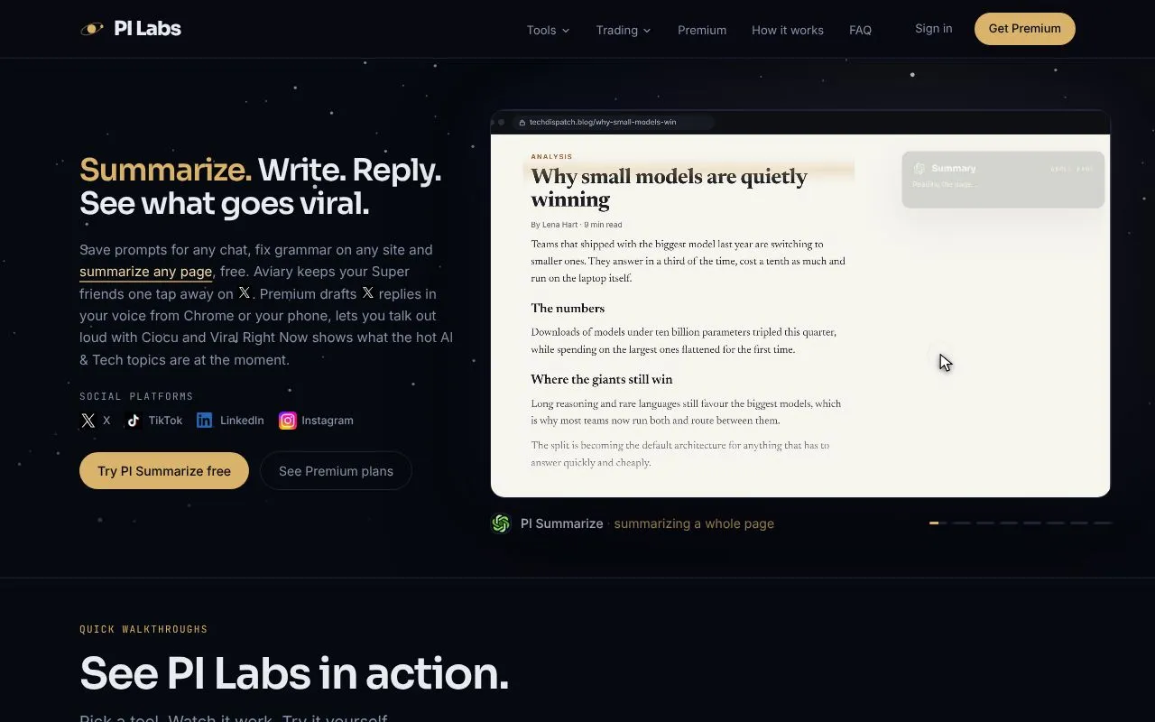 PI Labs homepage screenshot