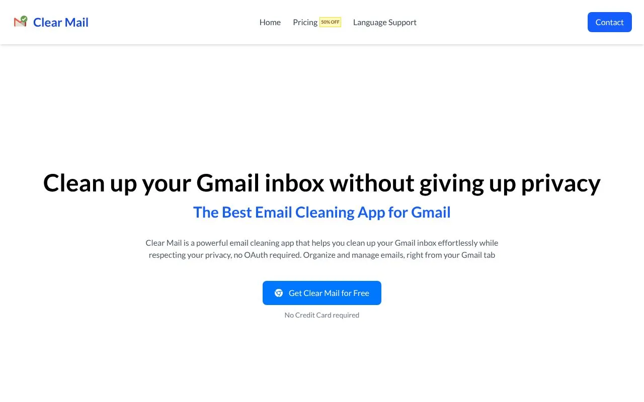 Clear Mail homepage screenshot