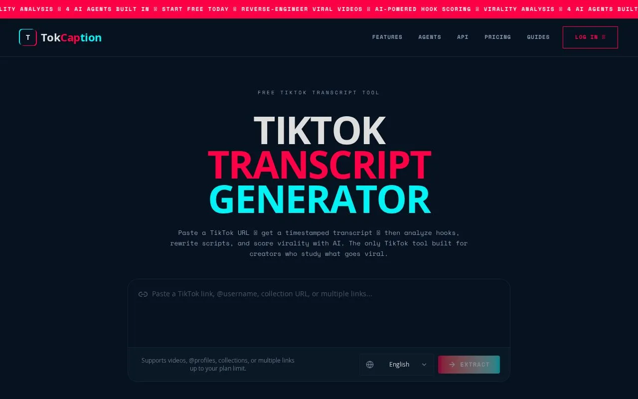 TokCaption homepage screenshot