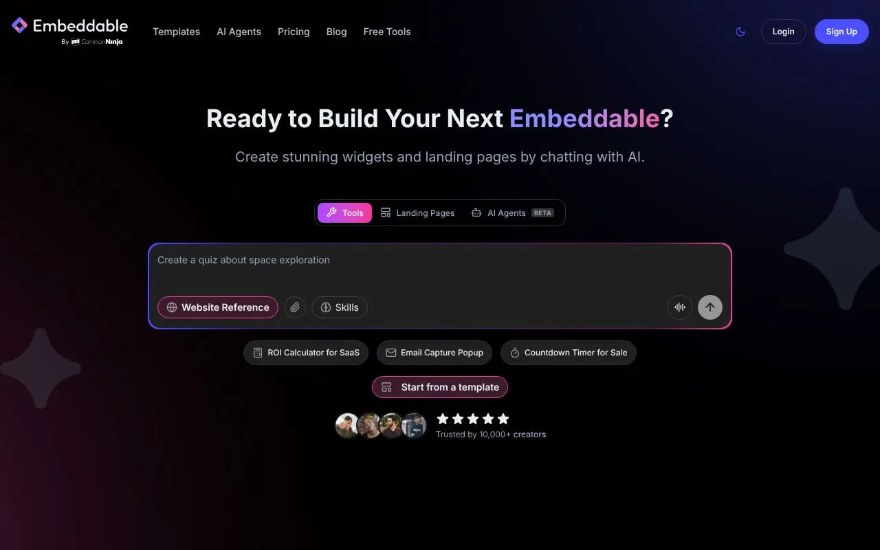 Embeddable homepage screenshot