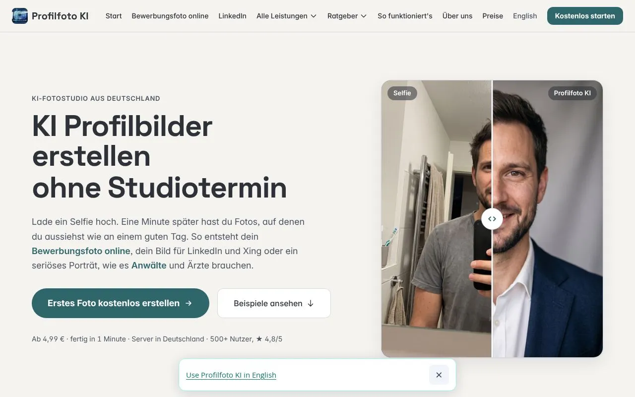 Profilfoto KI homepage screenshot