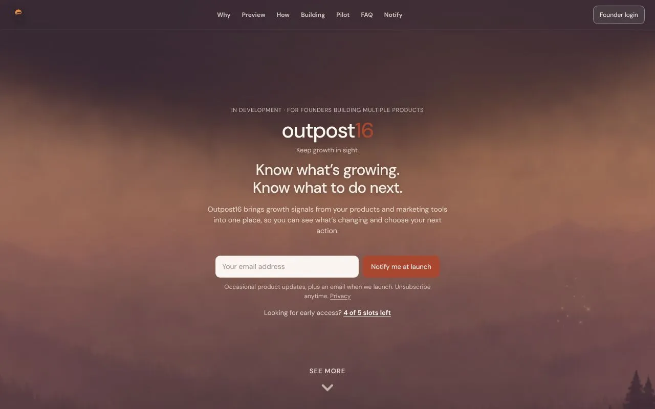 Outpost16 homepage screenshot