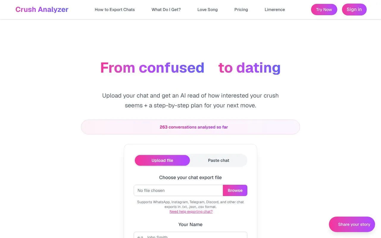 Crush Analyzer homepage screenshot
